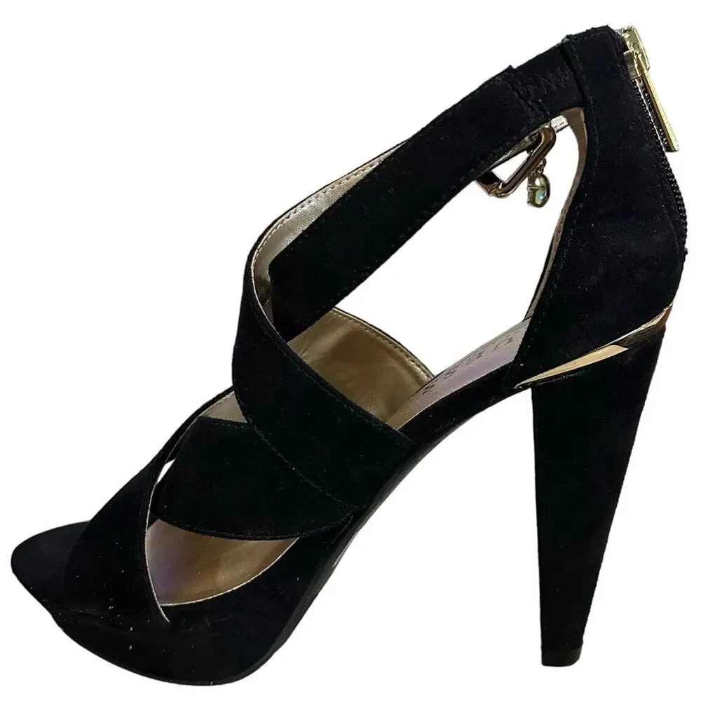 Guess strappy‎ sandal block chunky heels   Criss cross  size 6.5 suede leather